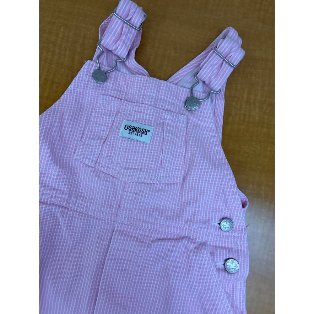 Vintage OshKosh Bgosh Pink White Hickory Stripe Overall Jumper Dress 3/3T